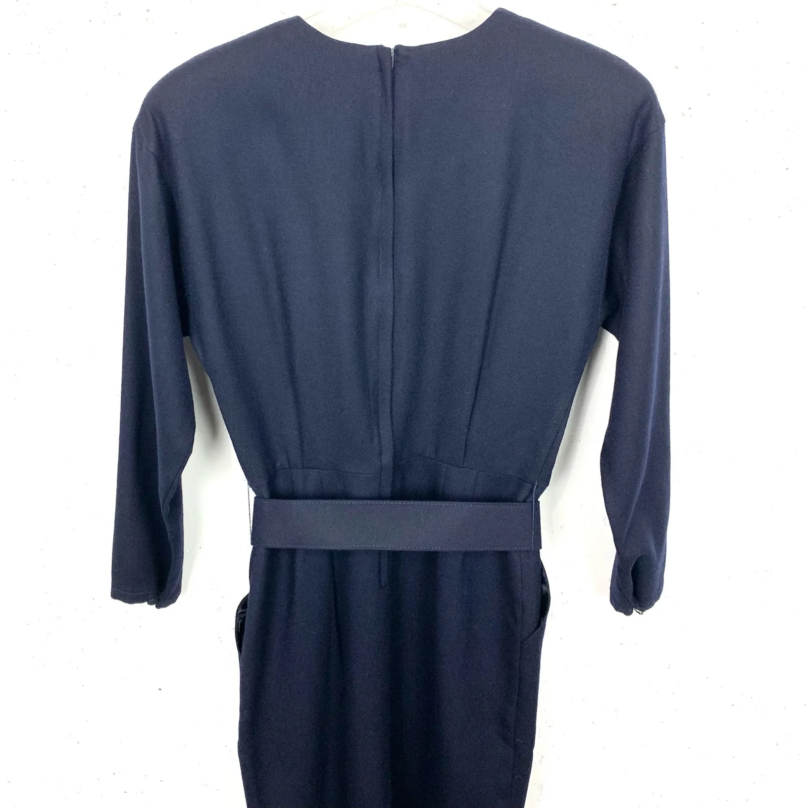 Vintage Lands End Wool Crewneck Dress Belted Knee Length Polyester Lined Skirt 8 - Image 9