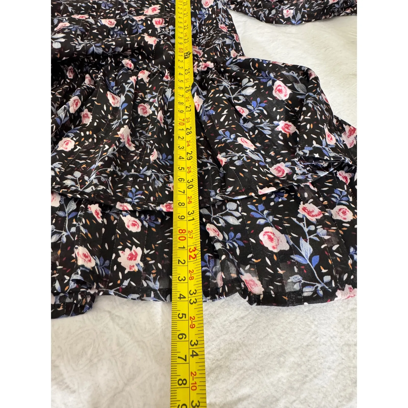 Aqua Floral‎ Print Mini Dress Long Sleeve Ruffle Hem  M - Image 10