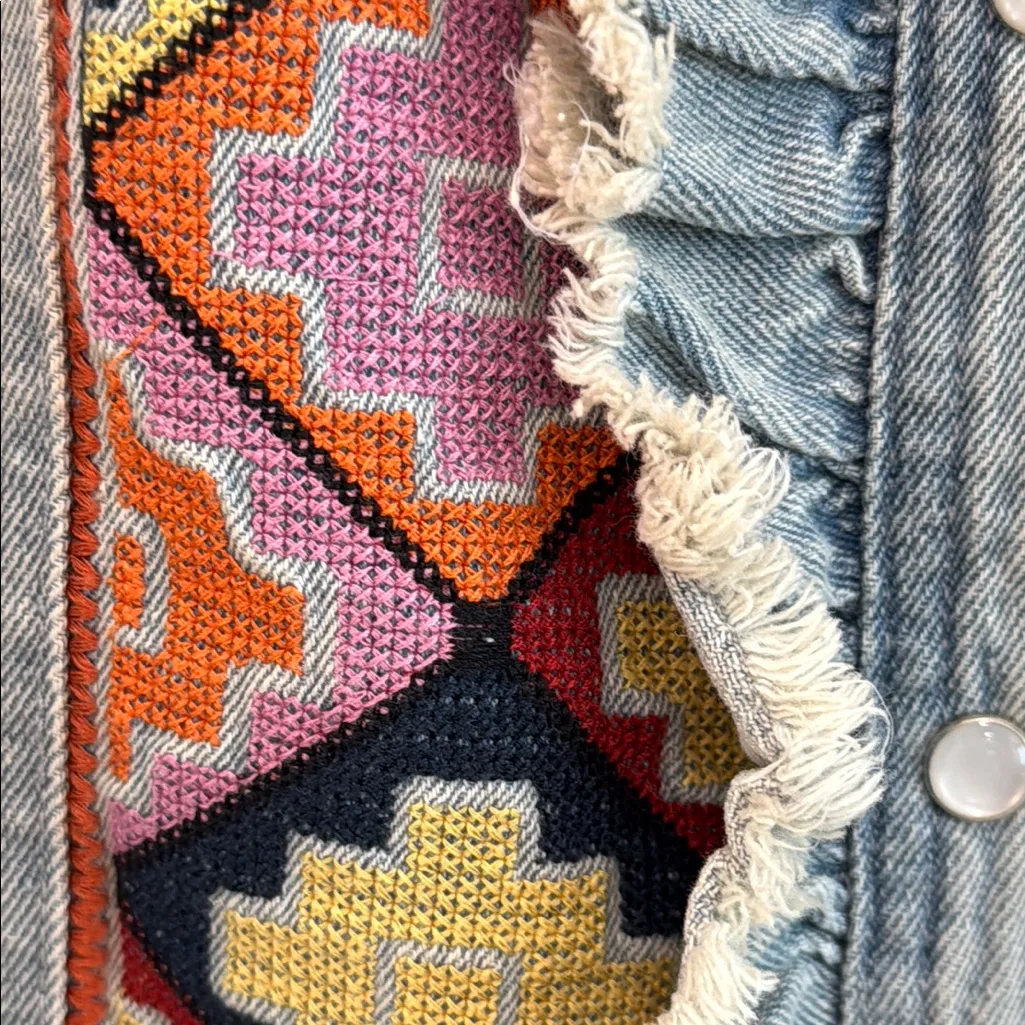 Embroidered Denim Top {Size Small} Gray - Image 5