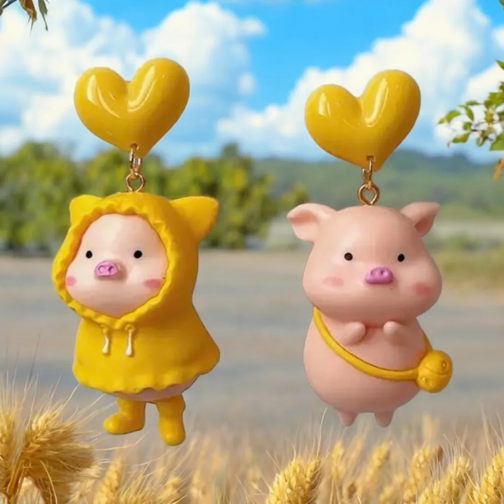 Charming Heart & 3D Piggy Mismatched Drop Earrings - Image 7