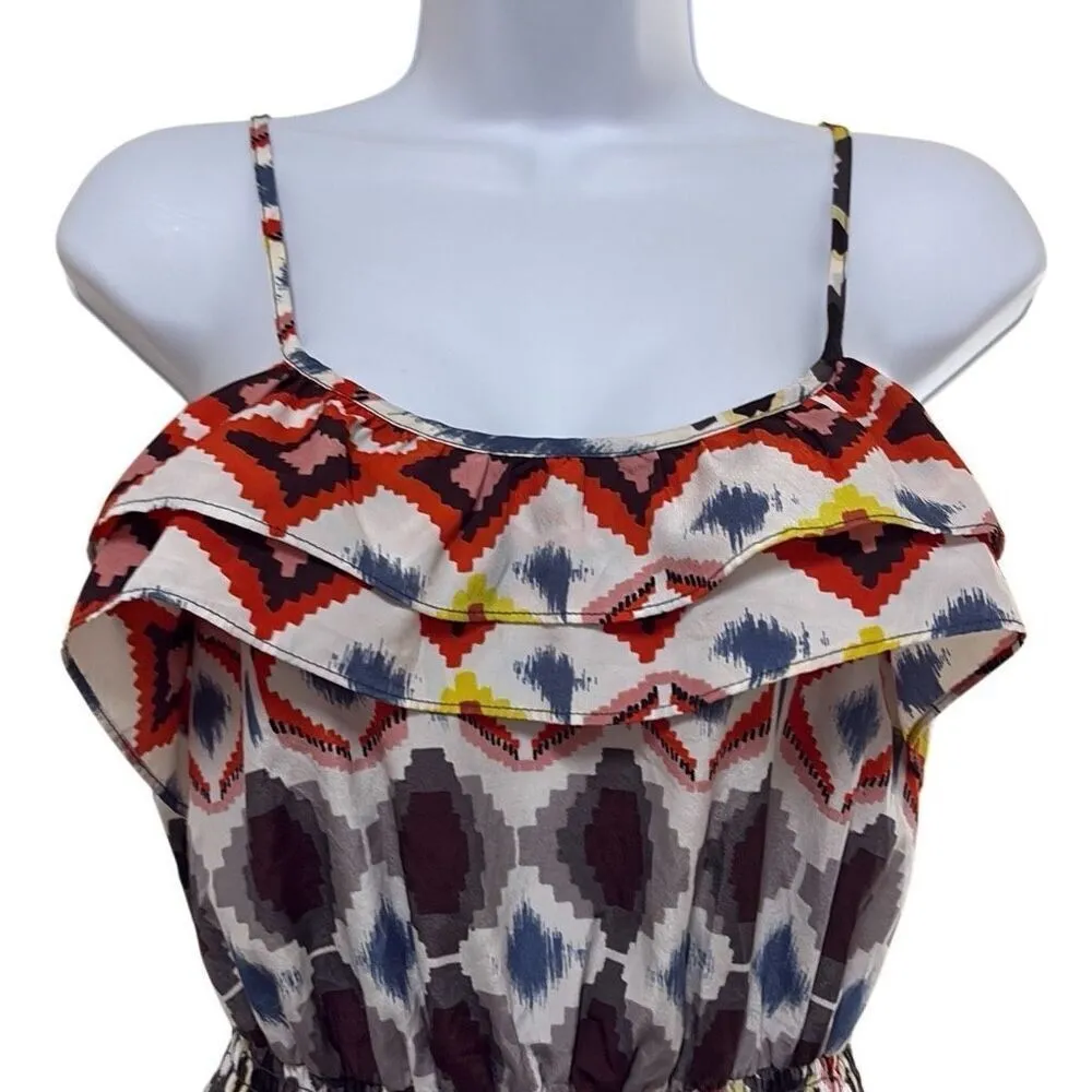 Xhiliration Medium Southwestern Aztec Print Red Blue Yellow Mini Dress Pockets - Image 3