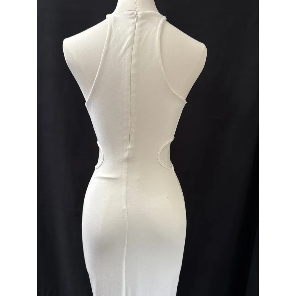 Women’s Naked Wardrobe Long White Cut out Bodycon Dress Sz S - Image 3