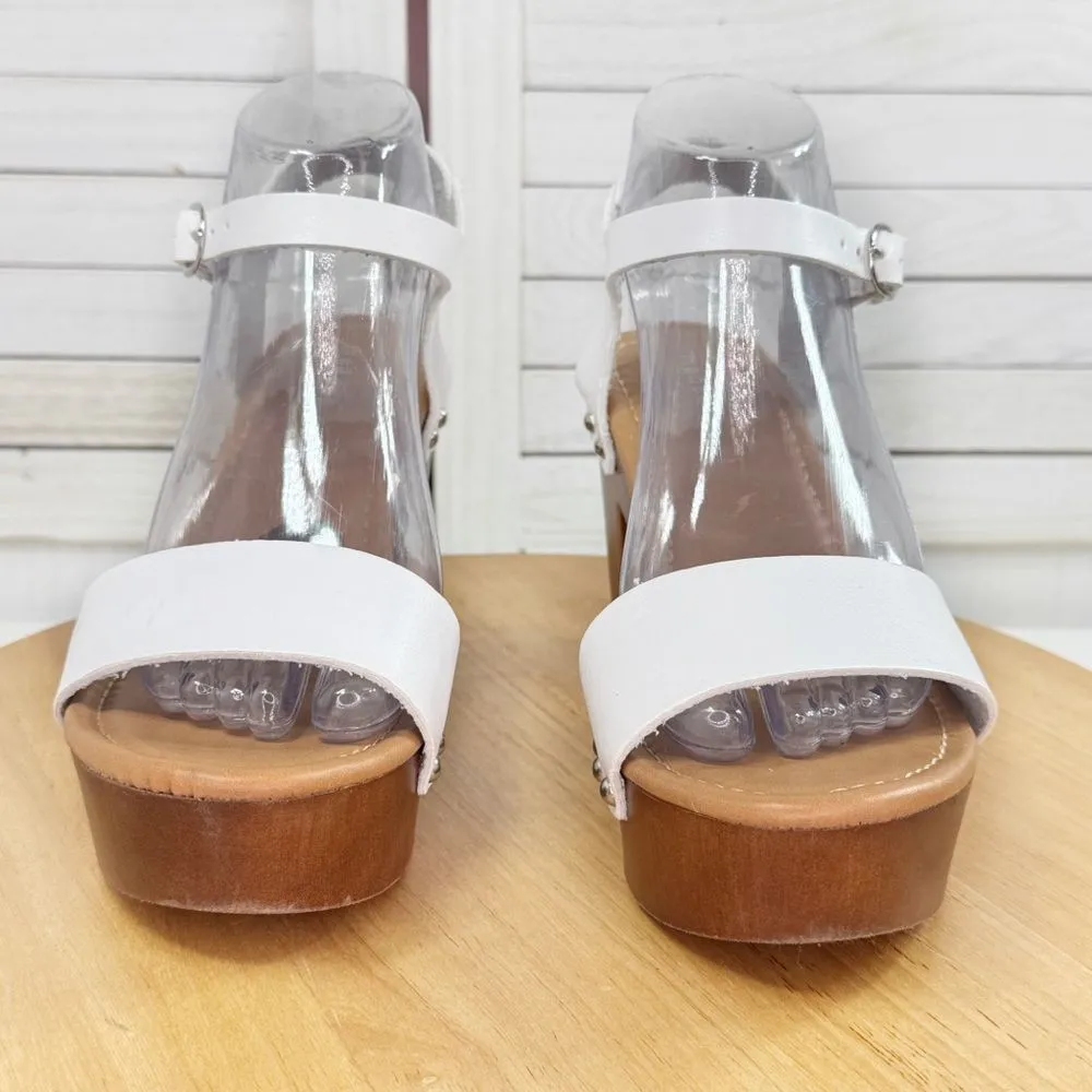 Madden Girl Lifft Chunky Platform Faux Leather Block Heel Sandals White 8 - Image 2