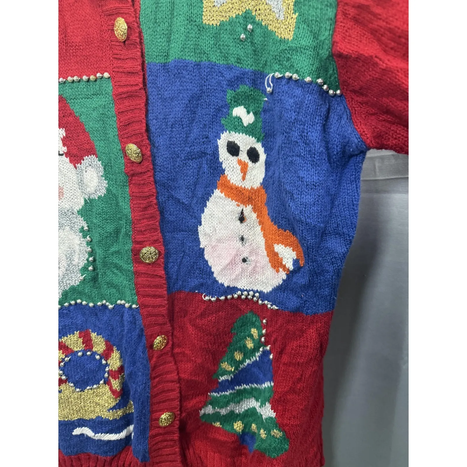 Vintage Alison Craig Sweater Womens Medium Christmas Santa Snowman Tree Ugly 90s Red - Image 3