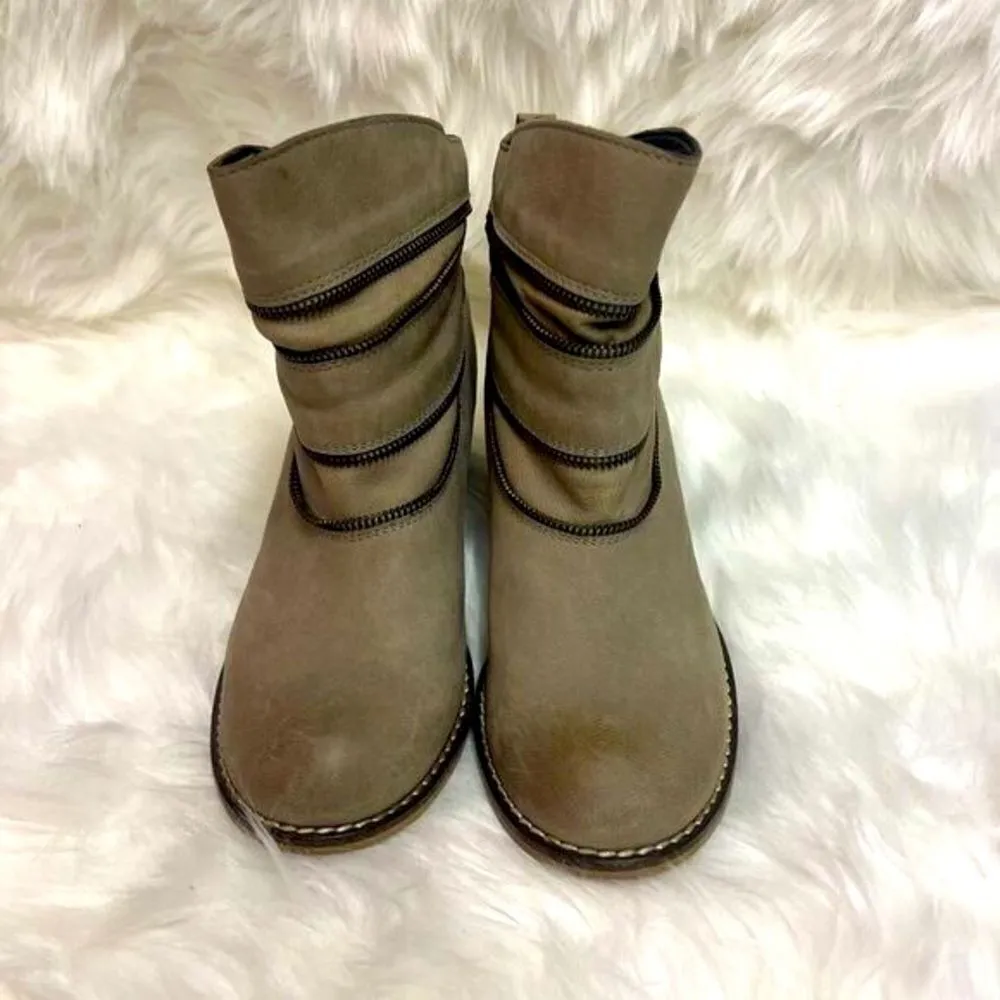 Sundance ankle boots brown leather faux zip moto 39 B91 Size 8.5 - Image 2