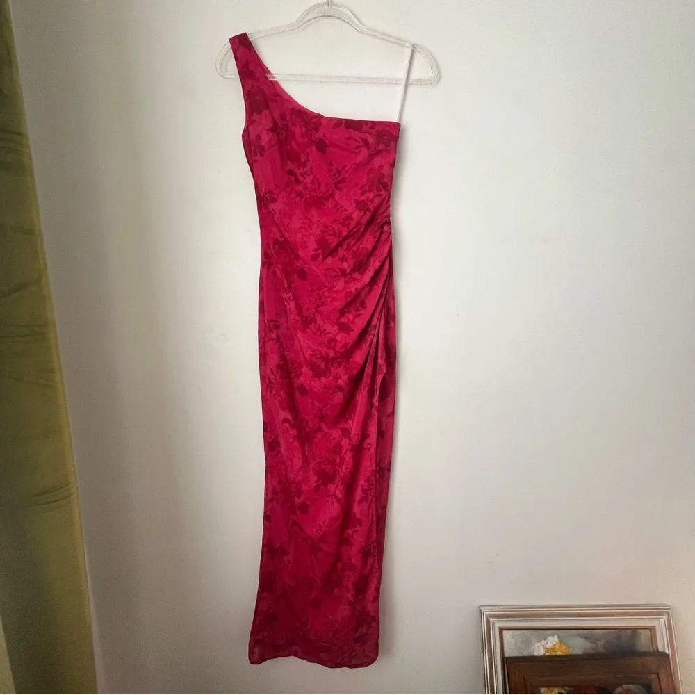 Chika Red Watercolor Print One Shoulder Maxi Dress 0 - Image 8