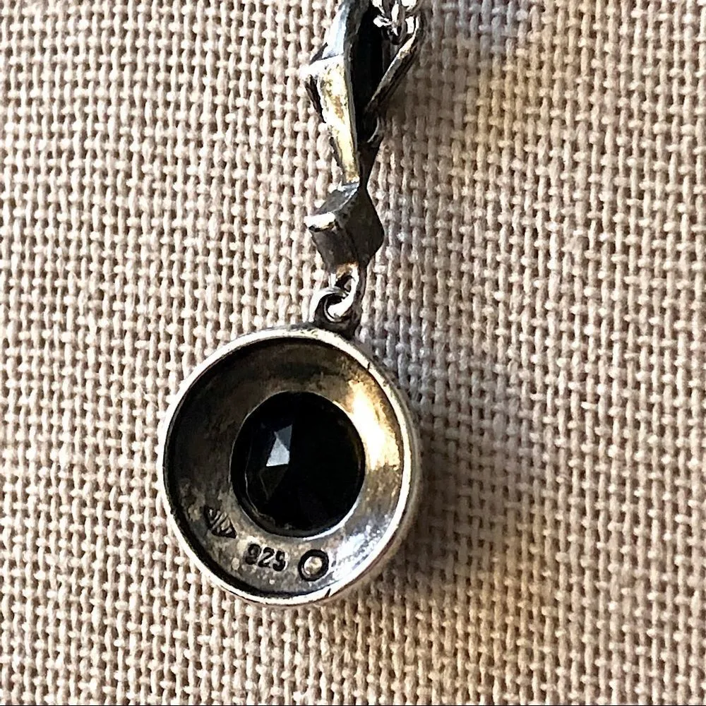 JUDITH JACK Onyx Marcasite Round Pendant and Sterling Silver 925 Necklace - Image 3