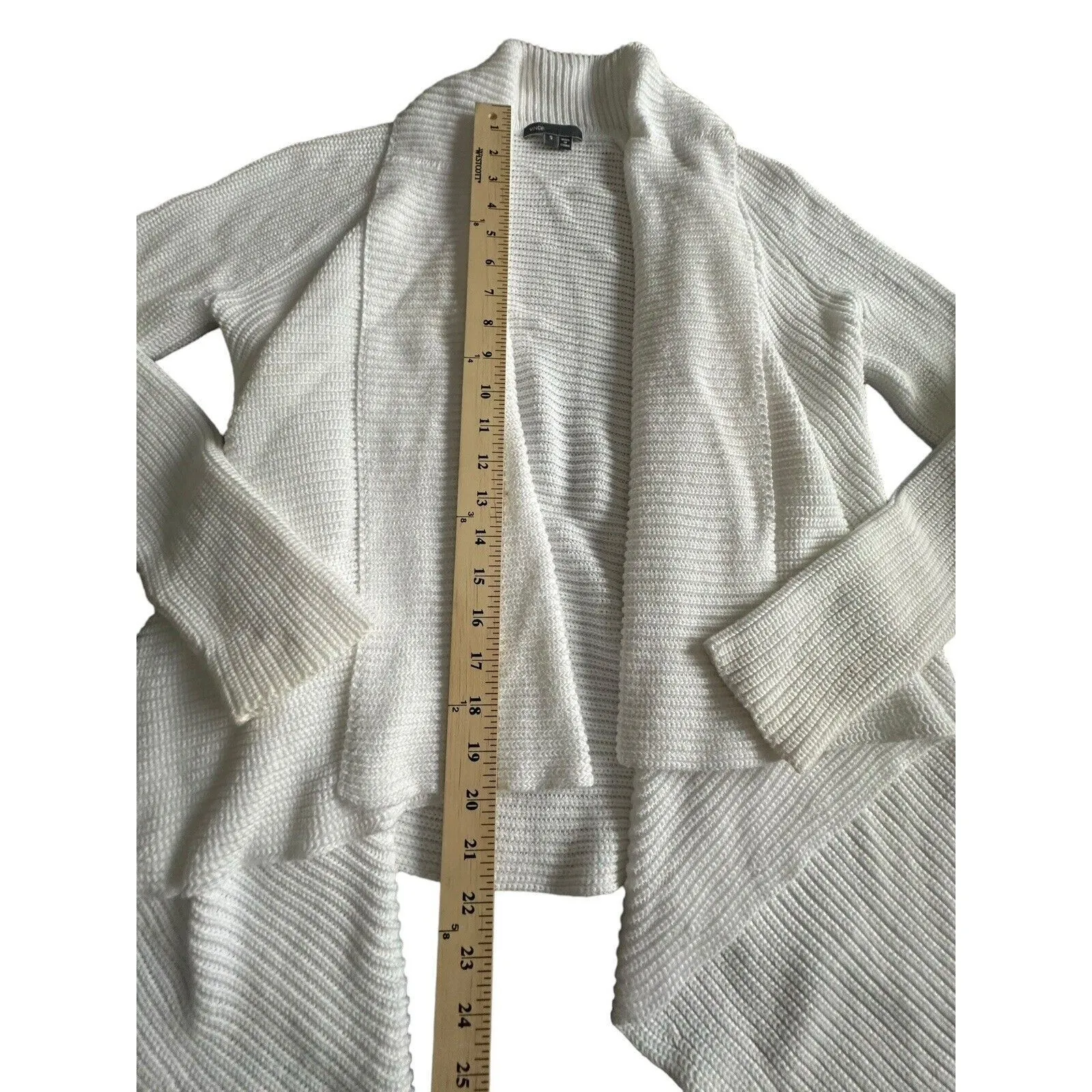 Vince Women's Size Small Weave Knit Shawl Collar Open Cardigan Sweater White M11 - Image 7