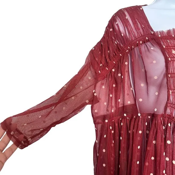 Free‎ People Saya polka dot Sheer Mesh Tulle Baby doll Dress Size S - Image 10