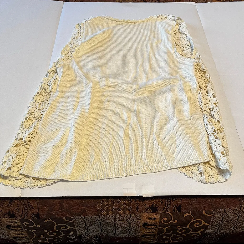Sostanza Crochet Sweater Vest Vintage Medium Boho Ramie Floral‎ Hippie 90s Y2K - Image 15