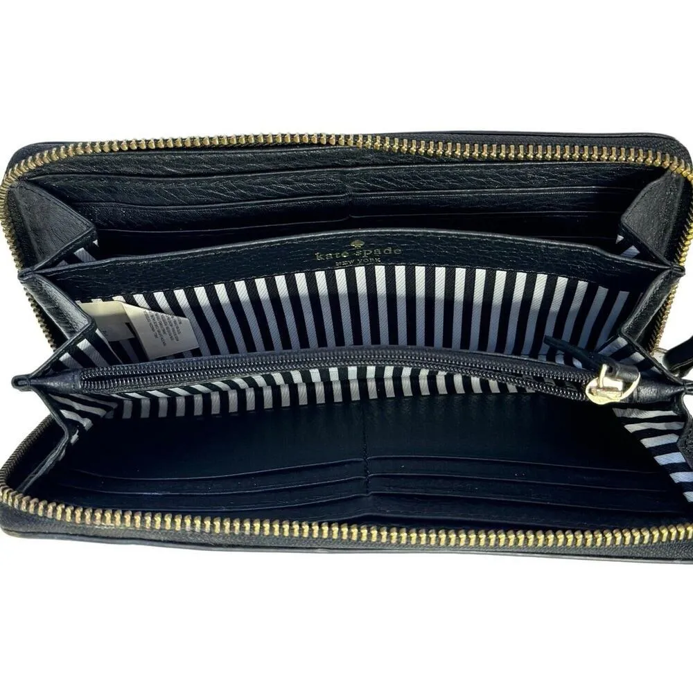 Vtg KATE SPADE New York Black Genuine Pebbled Leather Zip Around Wallet Clutch - Image 8