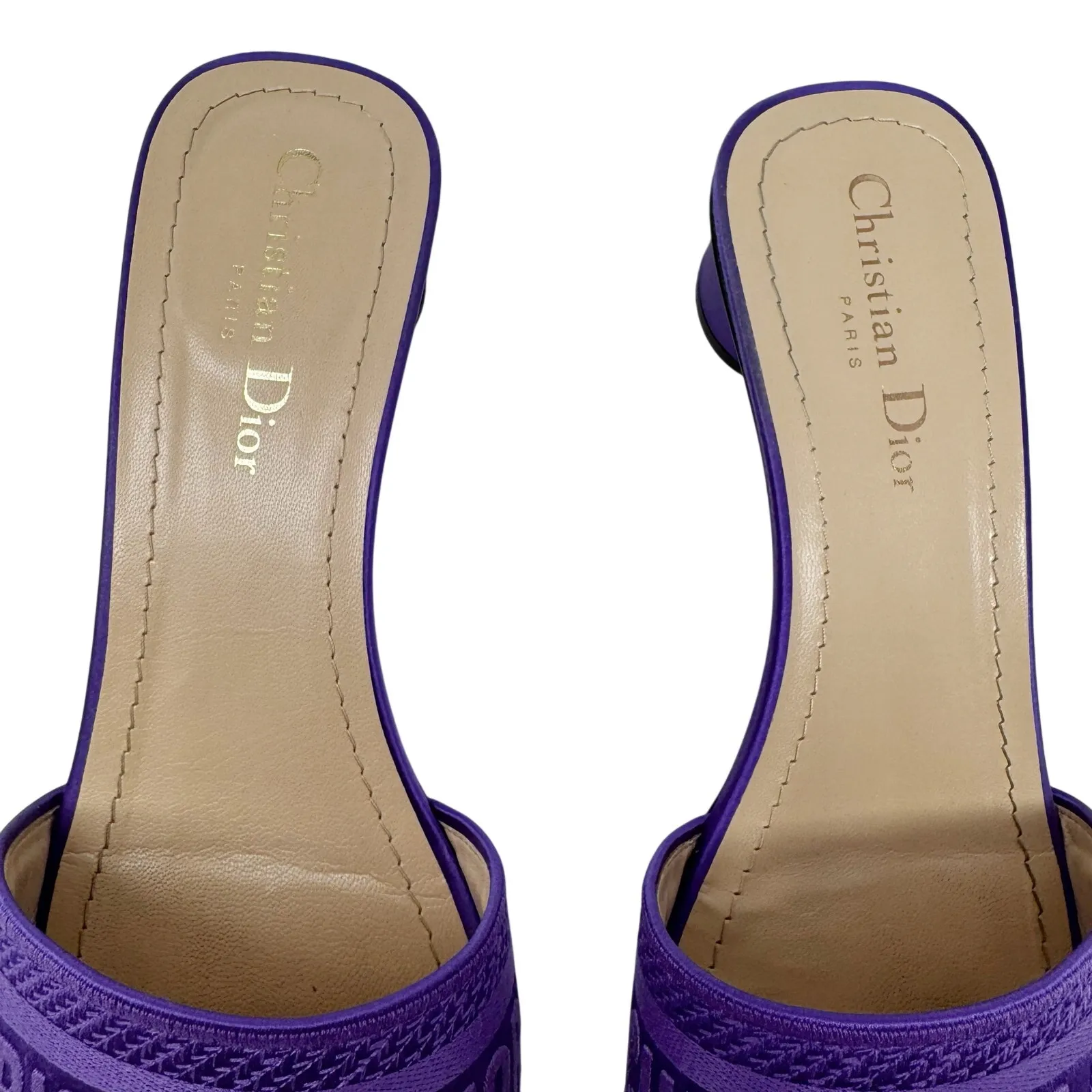 Christian Dior Purple Satin Dway Slides Sandals Sz 39.5 Embroidered Logo Mules - Image 5