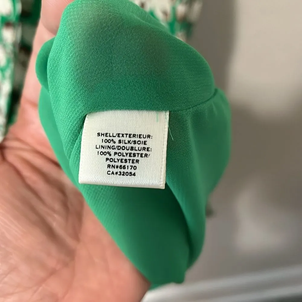 MOULINETTE SOEURS (Anthropologie) Silk Green/Brown Tulip Dress, Size 2 - Image 4