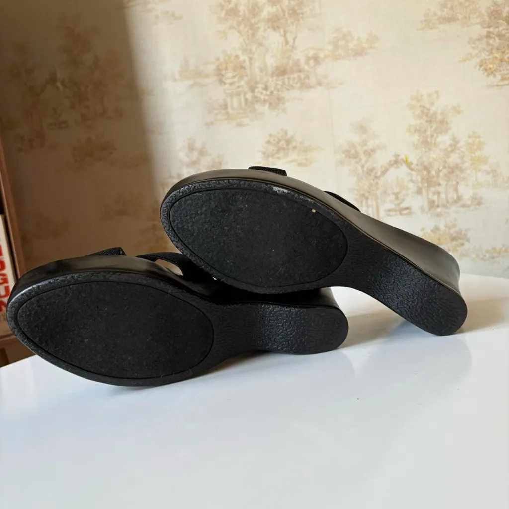 Vintage Y2K Candie’s black platform wedge heel slip on sandals women’s size 9 US - Image 5
