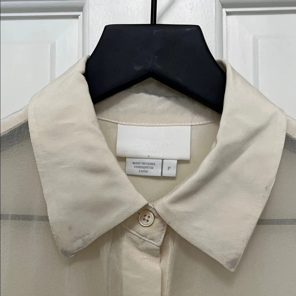 DKNY 100% Silk Sheer Organza Oversized Long Sleeve Blouse - Size Small - Image 2