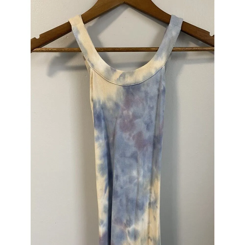 Young Fabulous and Broke Blue Tie Dye Criss Cross Back Midi Dress Cream Lounge S - Image 2