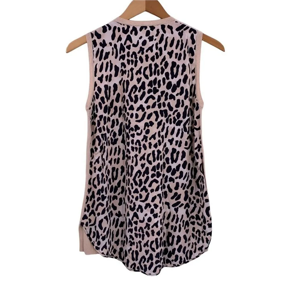 10C Derek Lam Beige Cashmere Blend Leopard Silk Back Sleeveless Sweater Size XS - Image 3