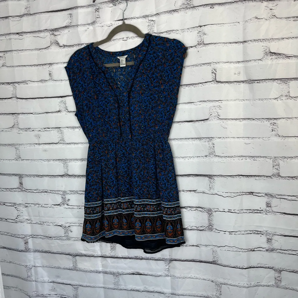 Forever 21 Blue Boho Floral Blouse Women’s Small Cap Sleeve Peplum Tunic Top Y2K - Image 8