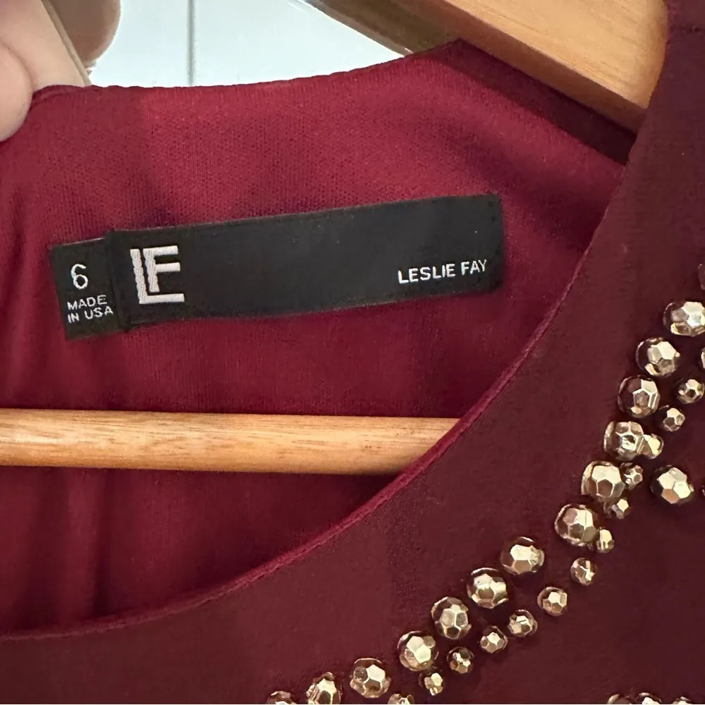 Leslie Fay Burgundy Sheath Dress Women’s Sleeveless Studded Embellished - Image 10