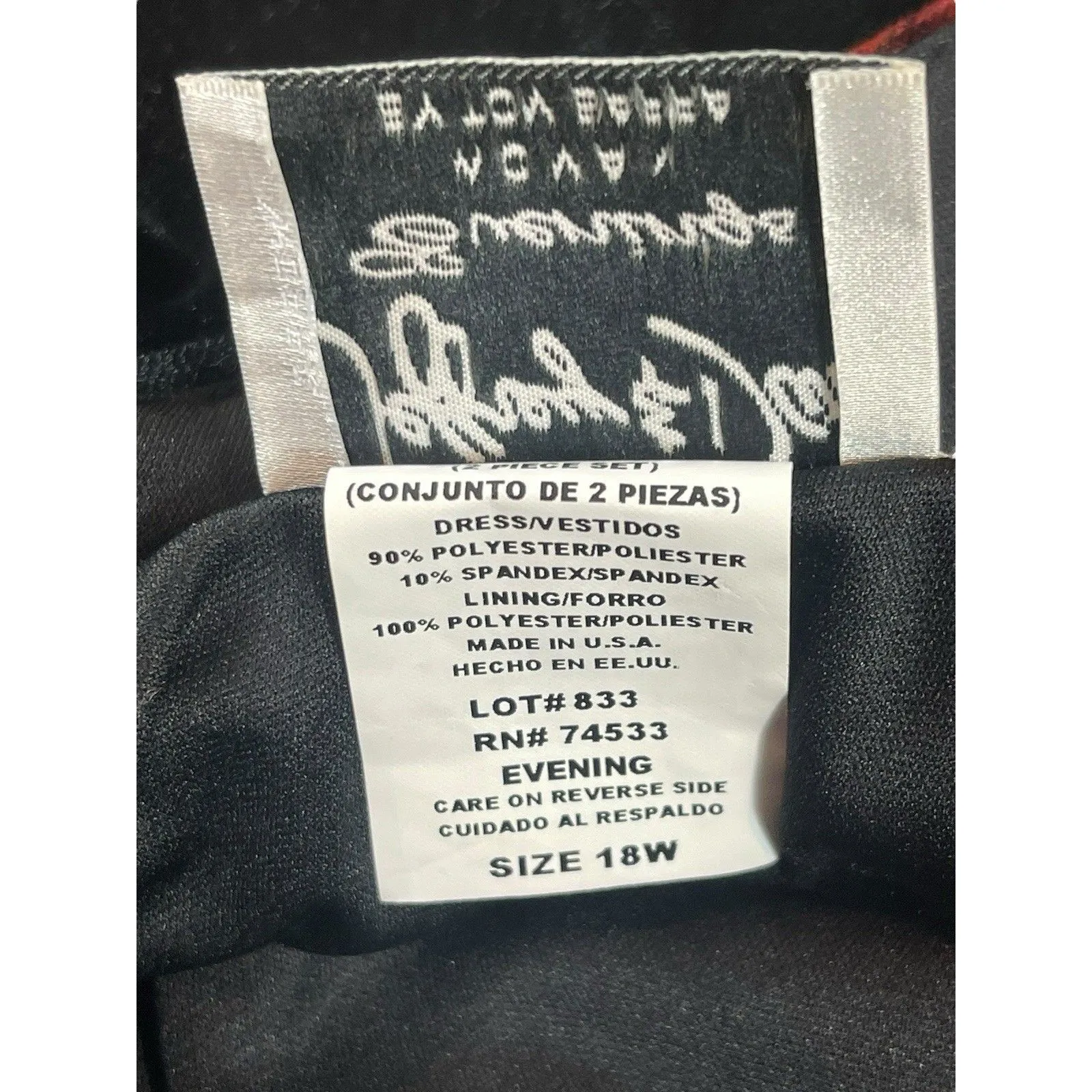 VTG Jeffrey & Dara Evenings 18W Black Red Velvet Floral Attached 2 Piece Dress - Image 7