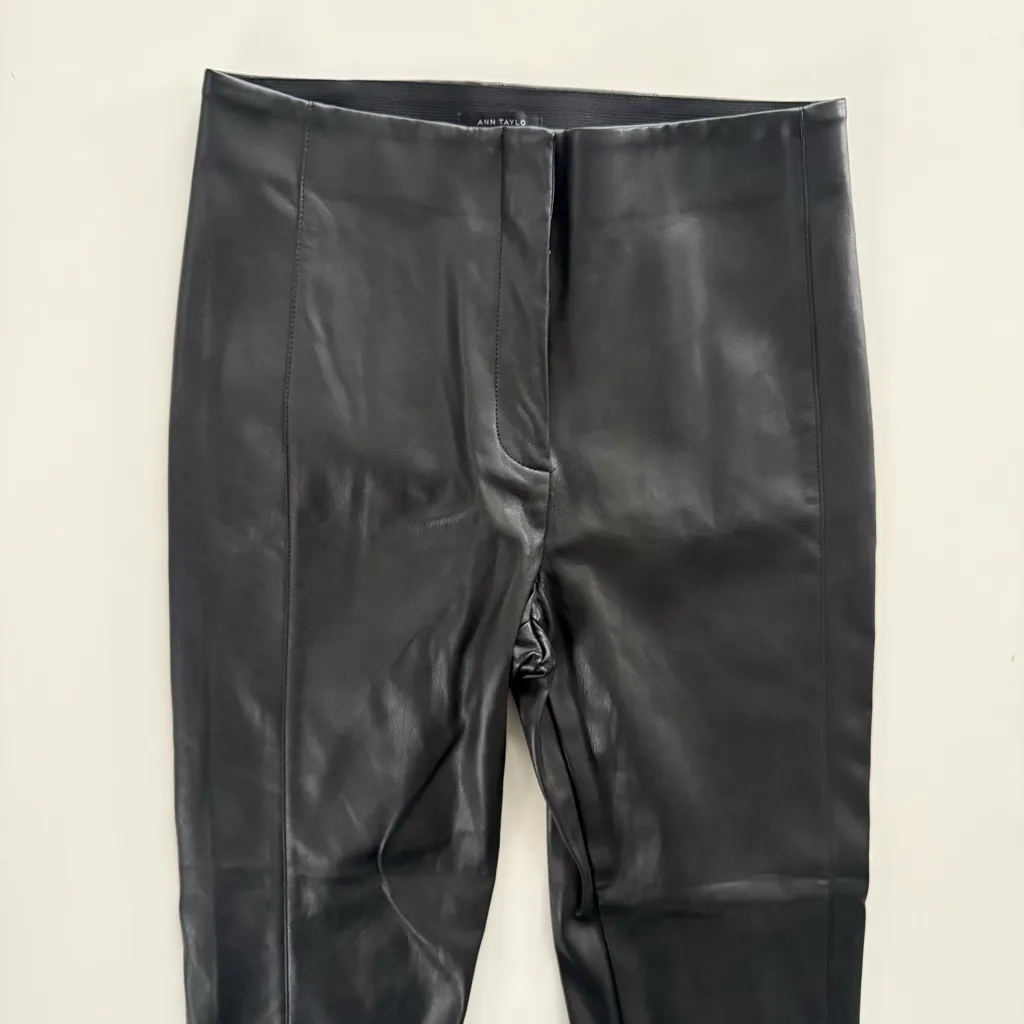 Ann Taylor Petite Faux Leather Black Seamed Leggings size 8P - Image 3