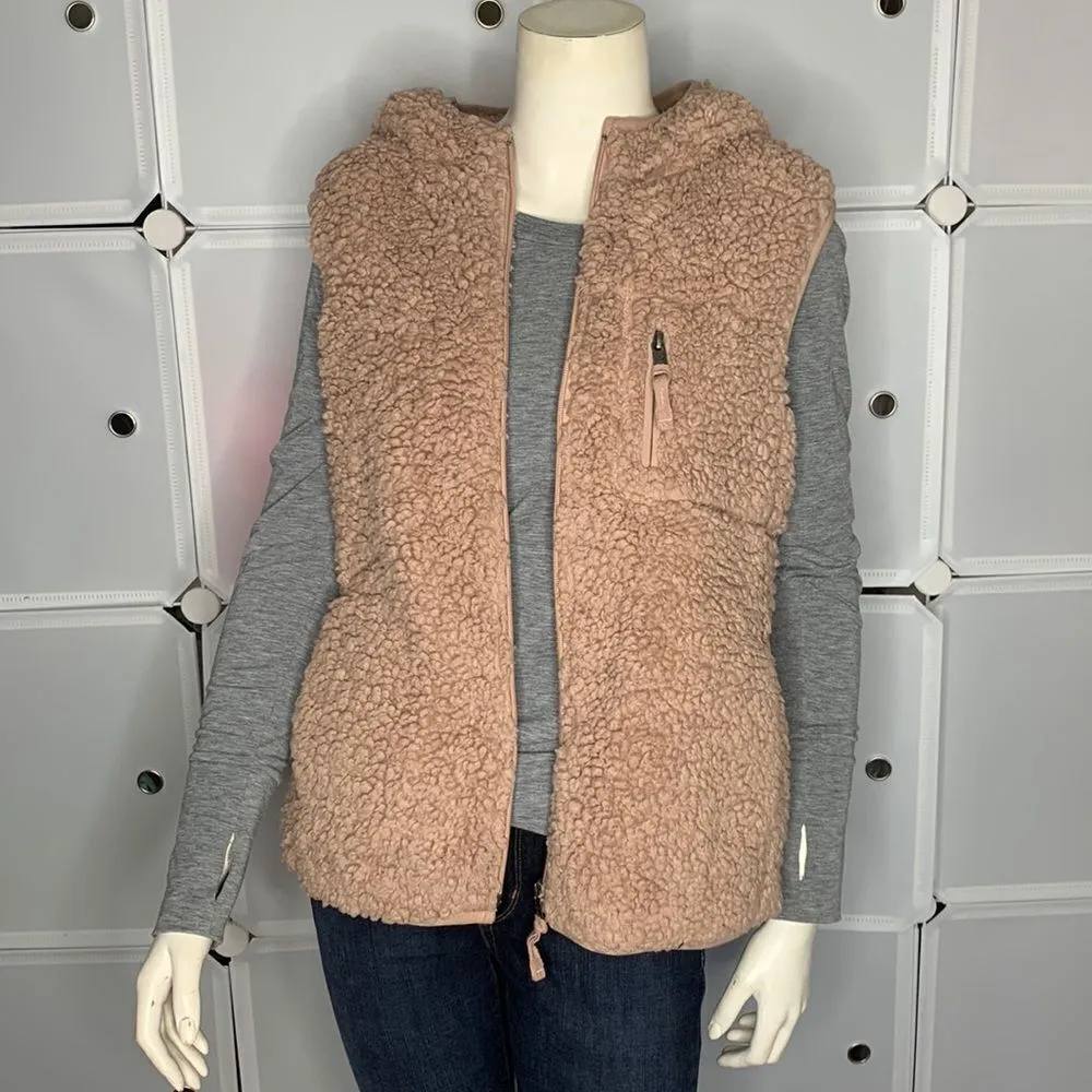 Original Weatherproof Vintage Rose Pink Teddy Full Zip Hooded Vest Size Large - Image 2