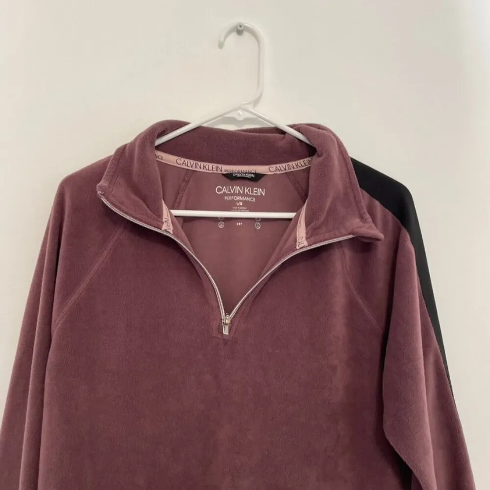 CALVIN KLEIN PERFORMANCE Half Zip Logo Top Purple Fleece 1/2 Zip Crop Sweatshirt - Image 5