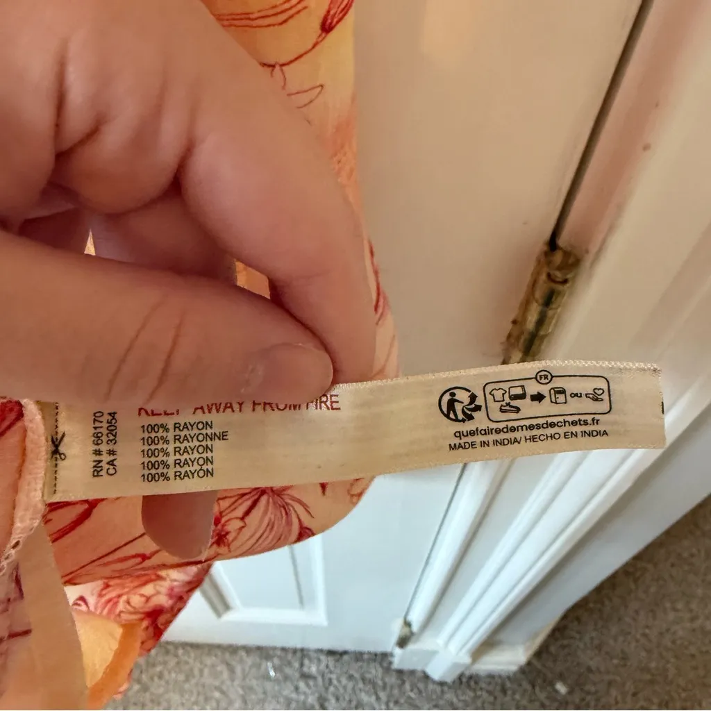 NWT Anthropologie Tiered Puff Sleeve Orange Pastel Flower Design Dress Size XL - Image 13