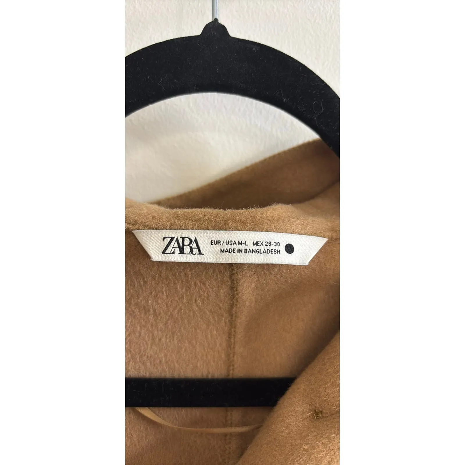 ZARA Peacoat Womens M-L Camel Hooded 100% Wool Oversized Full Button Longline - Image 4