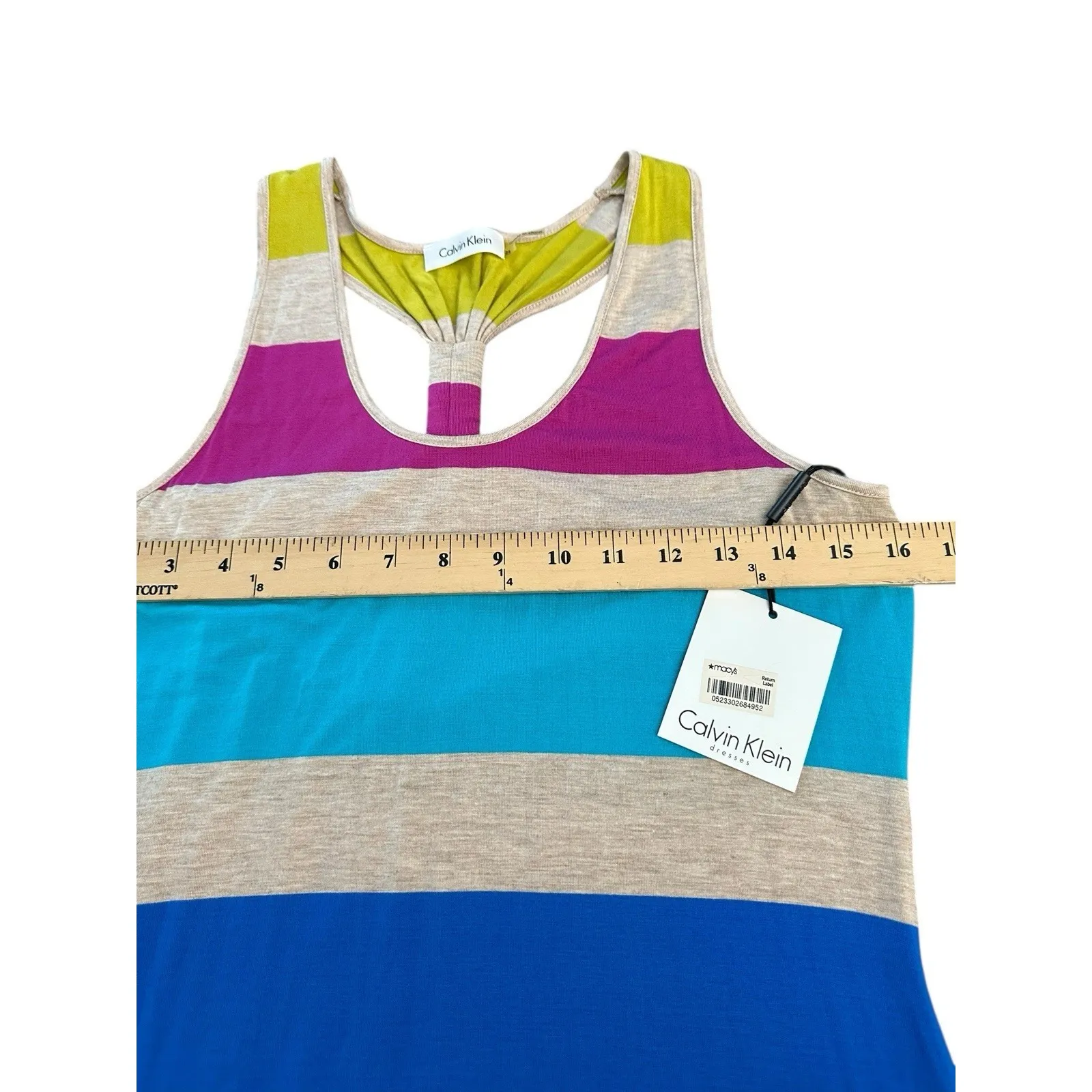 Calvin Klein Women's 8 Multicolor Scoop Neck Racerback‎ Striped Maxi Dress #Y6-1 - Image 9