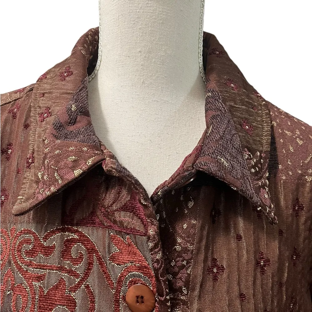 Vintage Coldwater Creek Tapestry Jacquard Collared Button Shirt Jacket PXL - Image 3