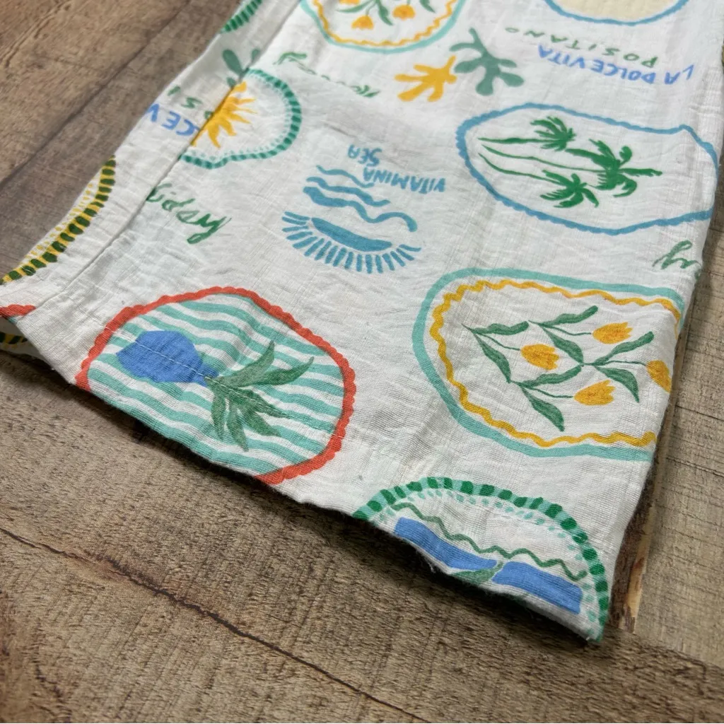 Monteau Los Angeles Medium Boho Vacation Print Wide Leg Pants Pockets Resortwear White - Image 3