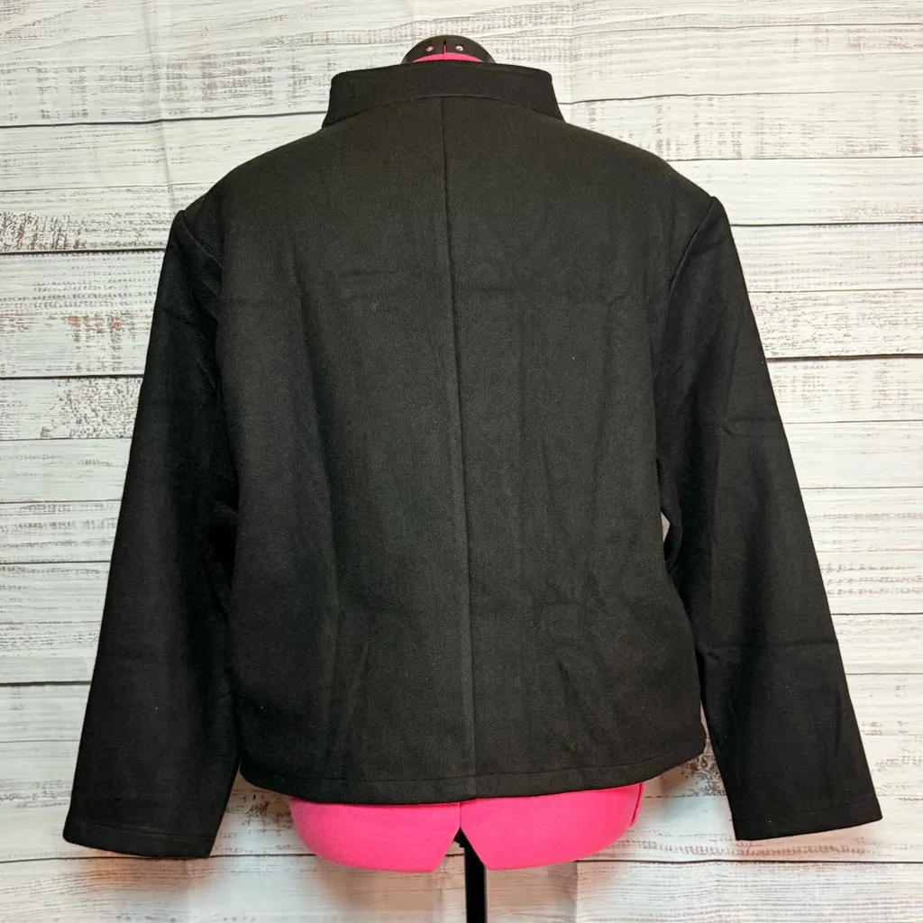 Allegra K Black Double-Breasted Pea Coat - Image 3