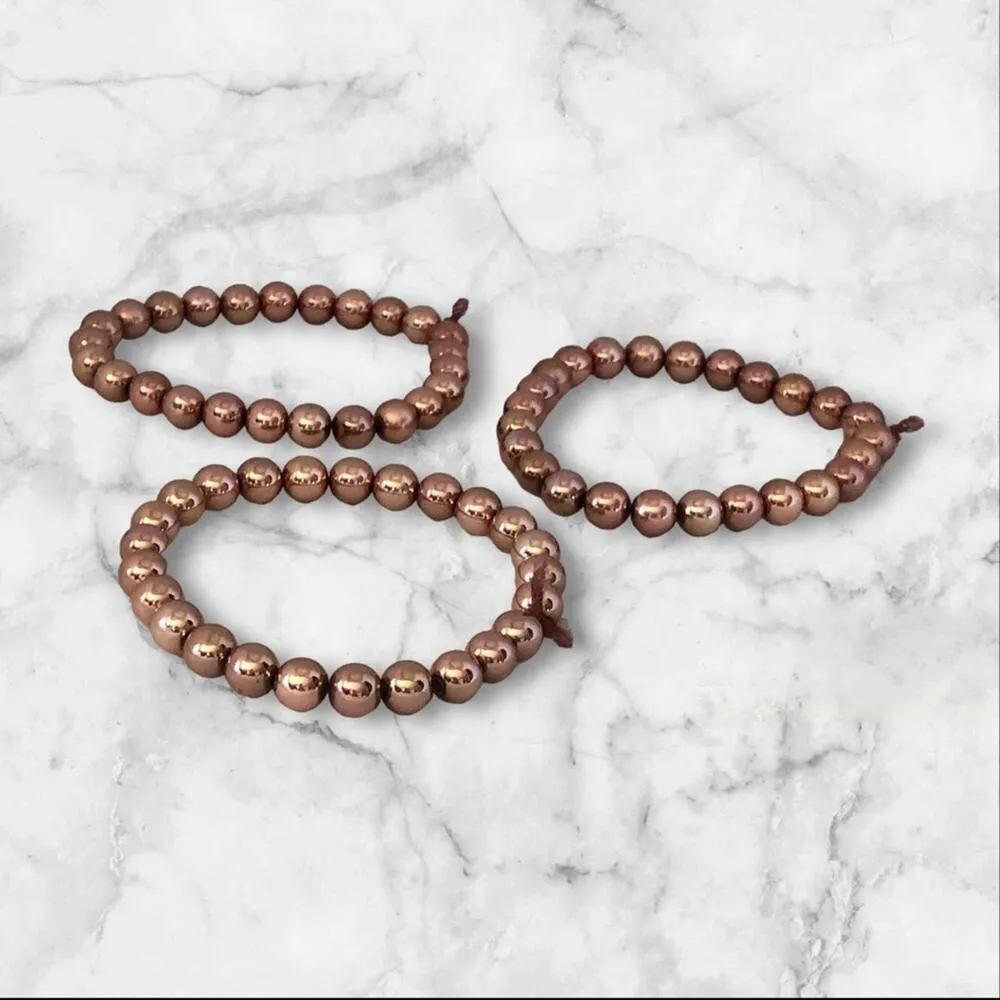 Rose Gold Shiny Stretchy Beaded Three Bracelet Bundle - Image 8