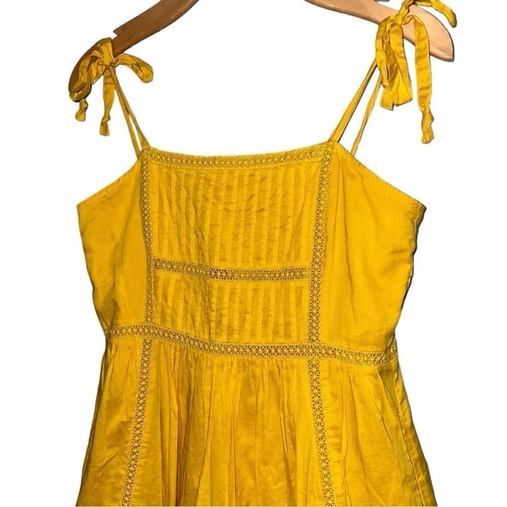 Point Sur J. Crew Women’s Size 2 Yellow Layered Cotton Tie Shoulder Dress - Image 5
