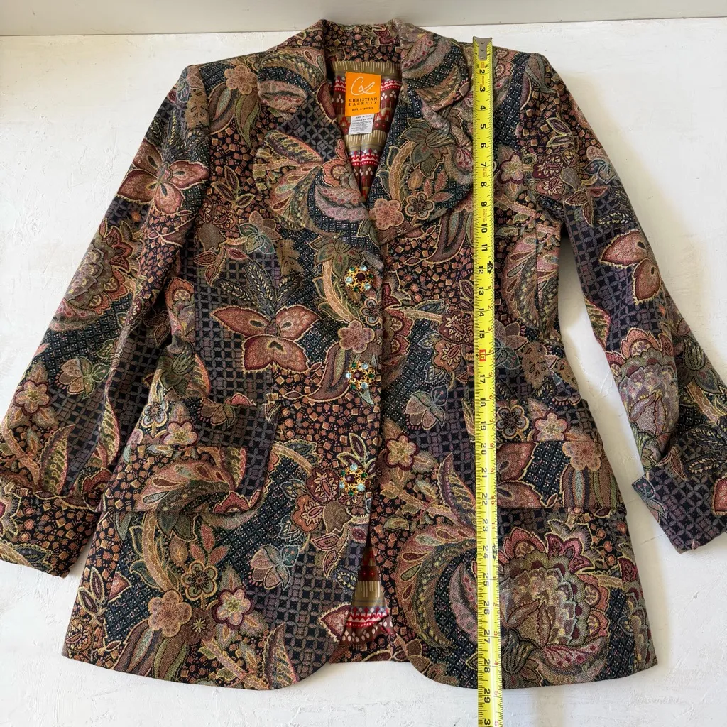 Vintage Christian Lacroix paisley tapestry blazer with rhinestone buttons Sz 10 - Image 11