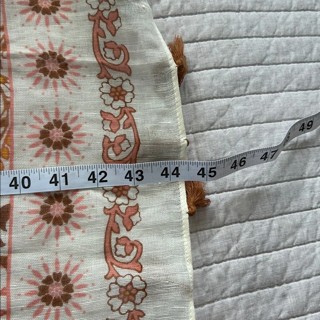Spartina 449 linen cream boho tassel Paisley, printed scarf shawl wrap OS - Image 15