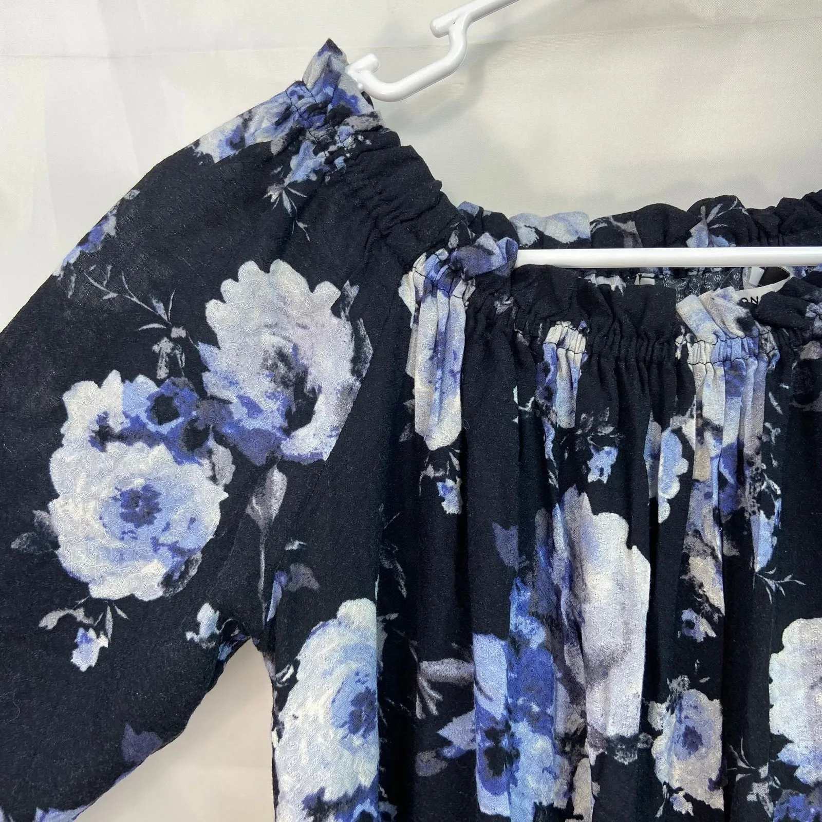 Collective Concepts women's black floral 3/4 sleeve ruffle off shoulder blouse - Image 3