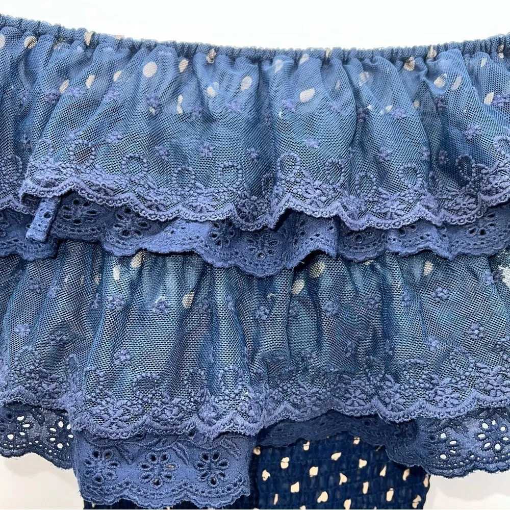 Cecico Tube Top Sheer Chiffon Polka Dot Fabric w/4 Front Eyelet Ruffles-Size M - Image 2