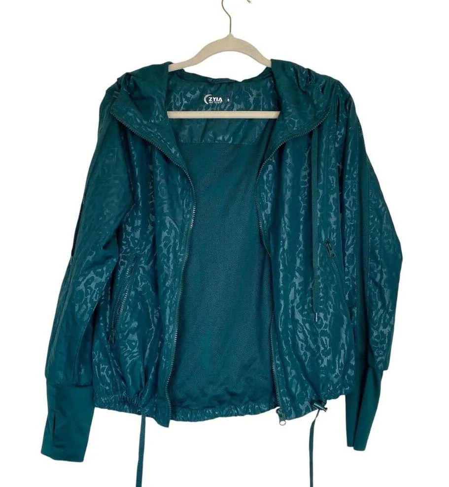 ZYIA ACTIVE Jade Bomber Jacket Green Leopard Animal Print Size Small Athletic - Image 2