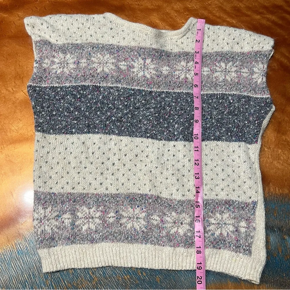 Vintage Collage Nordic Print Silk Linen Angora Sweater Vest medium Made Korea Blue - Image 5
