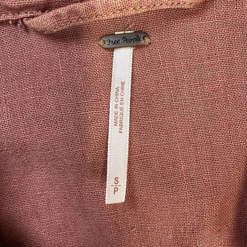 Free People Rosewood Washed Linen Blend Moto Jacket Size S - Image 4