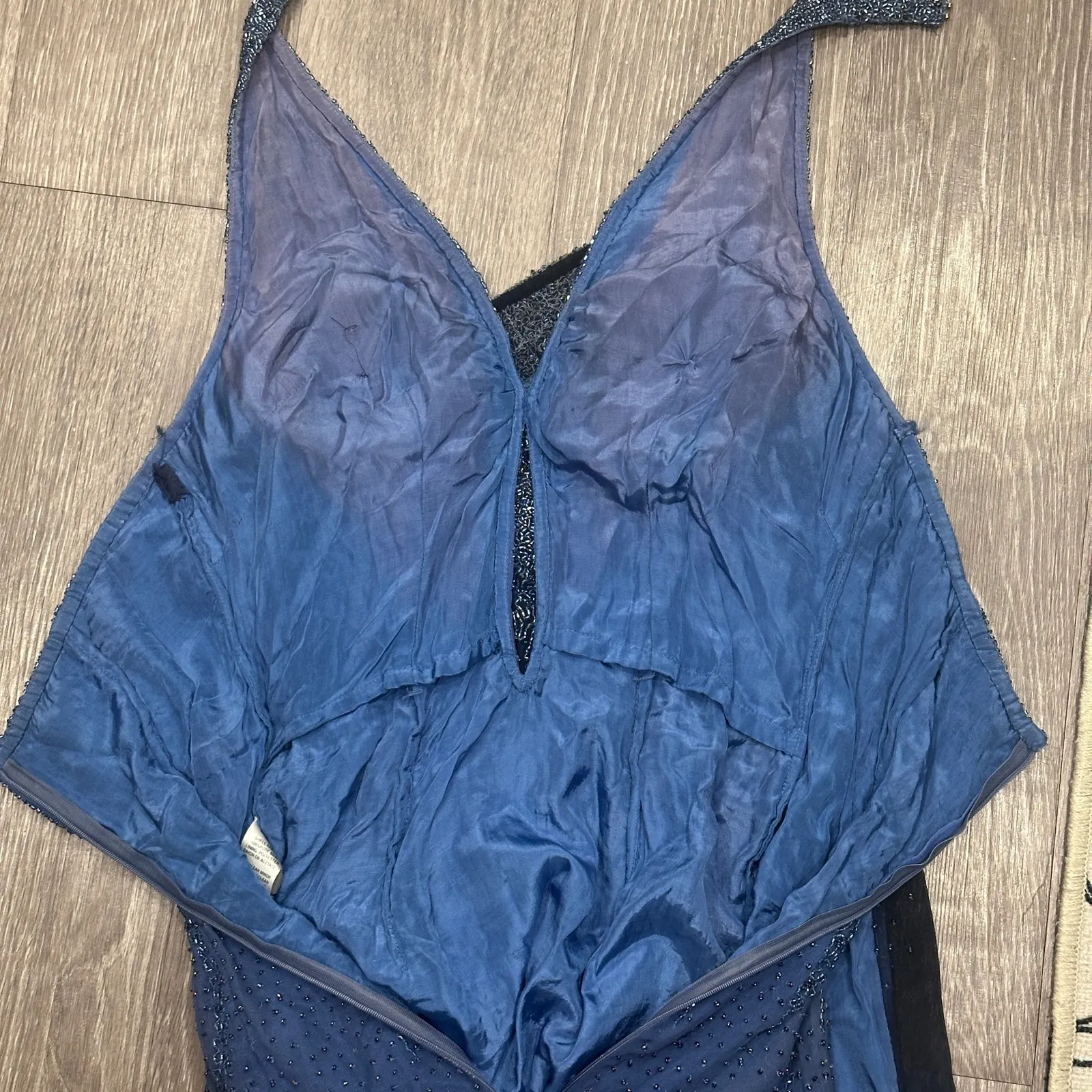 Vintage Y2K Silk Beaded Ombre Blue Halter Maxi Gown Mermaid Fairy Hoco Prom Glam - Image 14