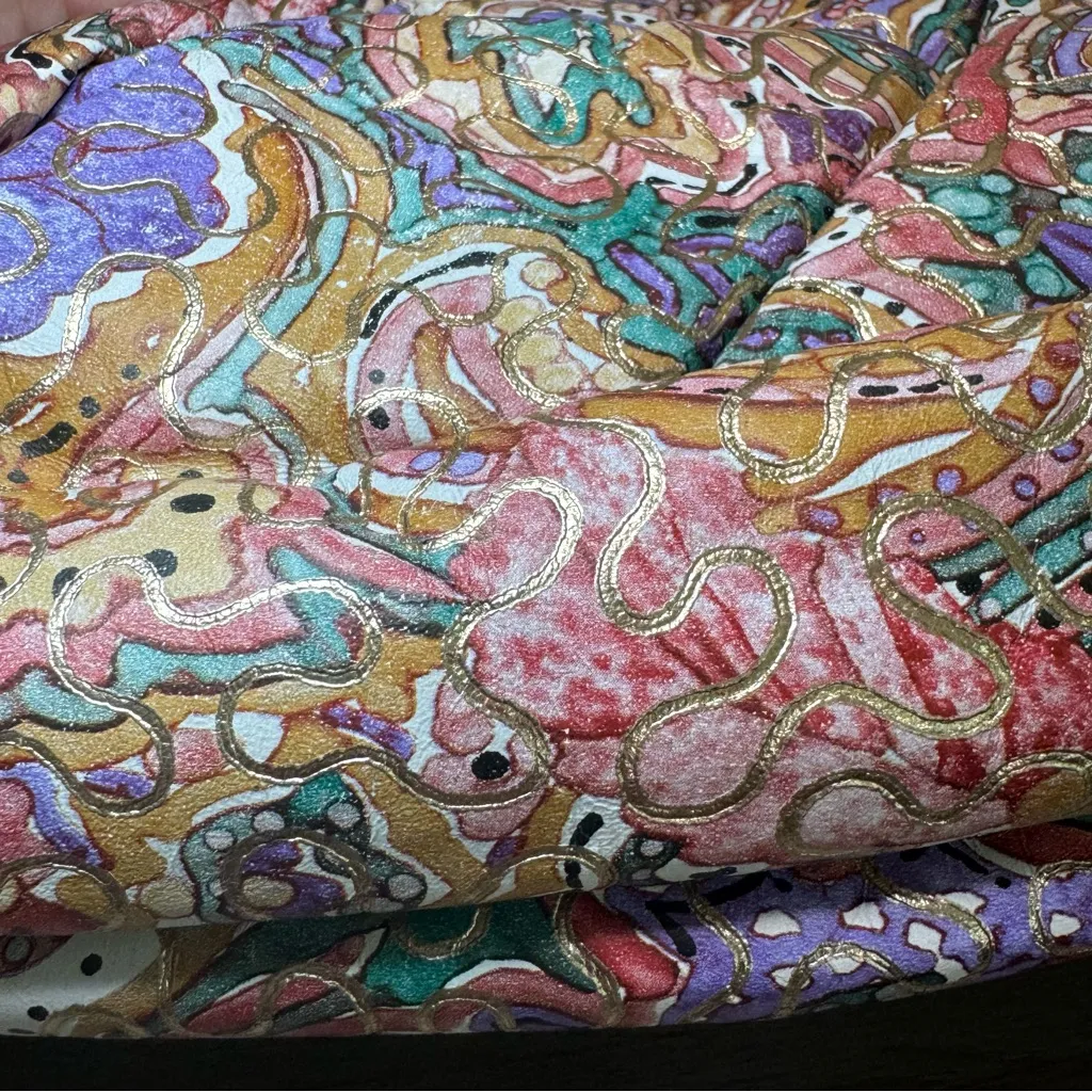 Vintage 1980s Quilted Painted Leather Paint Splash Purse Handbag Multicolor - Image 4