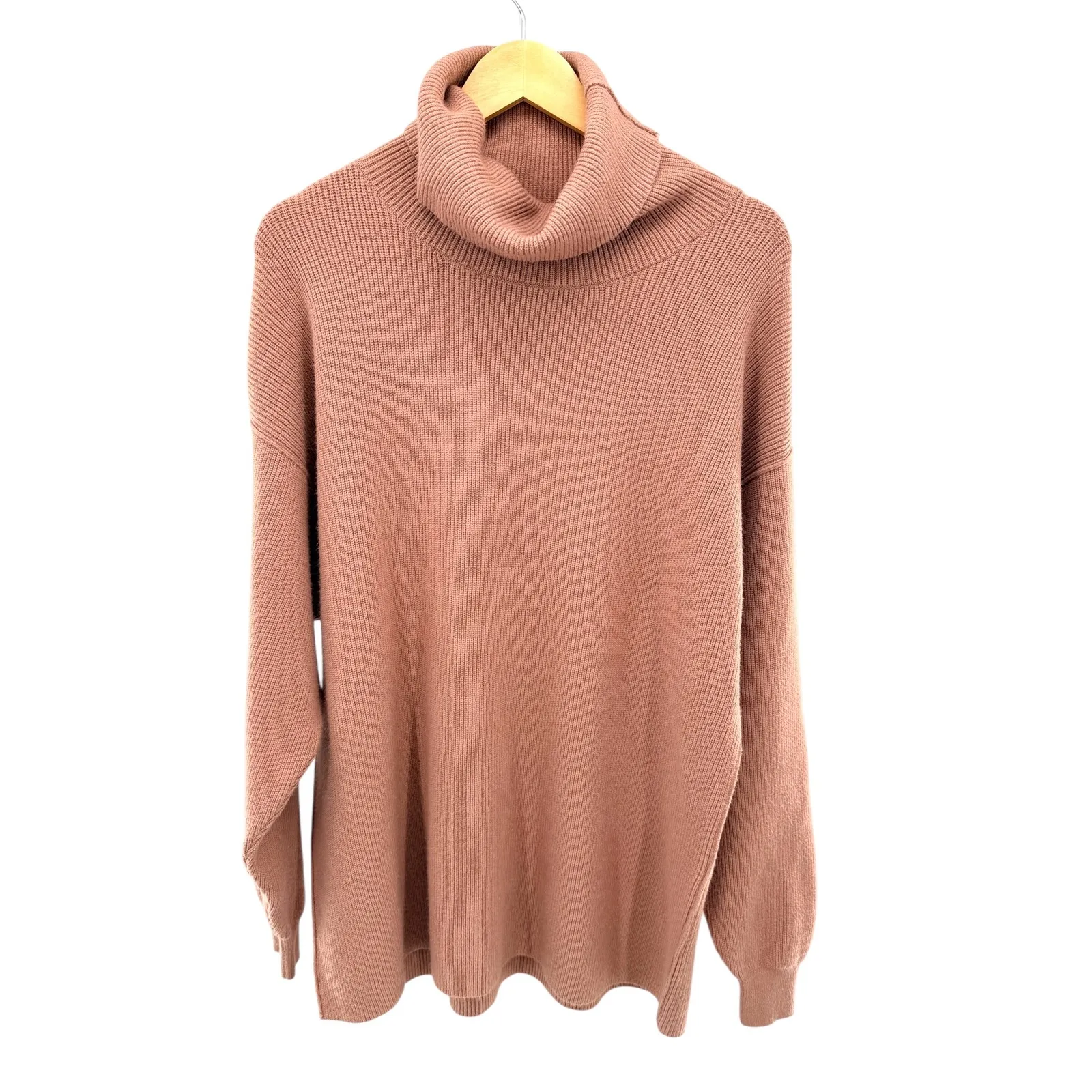 Free People Mauve Oversized Turtleneck Tunic Sweater Boho Cozy Slouchy Soft Girl - Image 2