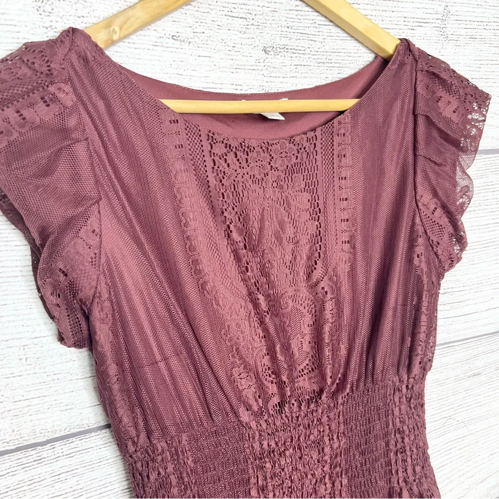 Pinky Burgundy Lace Short Sleeve Mini Dress Size Medium Romantic Valentine’s Day Red - Image 3