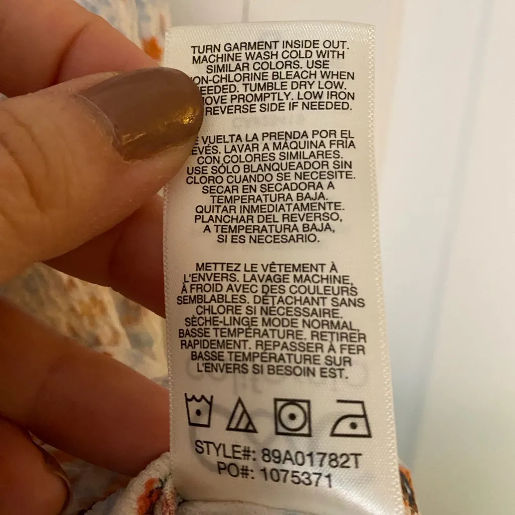 C&C California Orange & Blue Floral Blouse, Lace Collar, Women's Large - Image 6