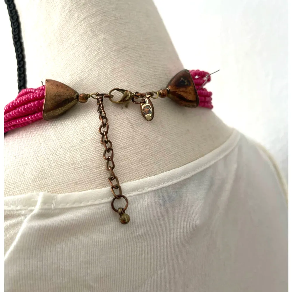Charming Charlie Hot Pink Necklace Bead Princess Womens Gold Layered Jewelry - Image 6