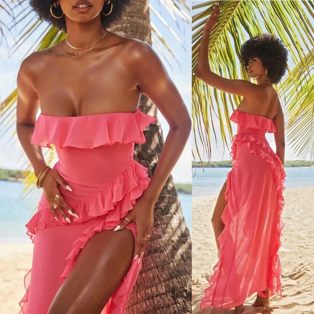 HOUSE OF CB 'Sarina' Fuchsia Ruffle Maxi‎ Dress NWOT size L - Image 16