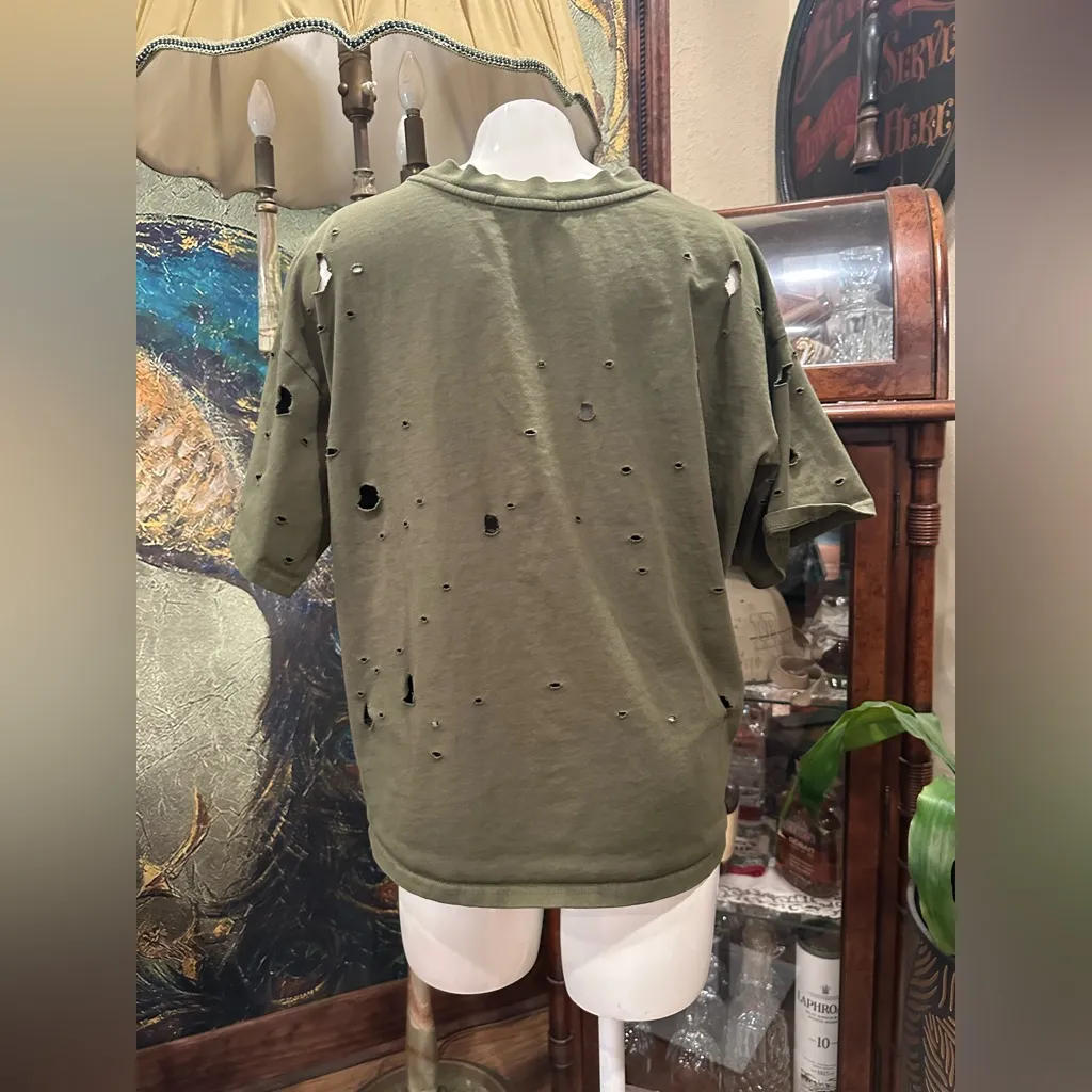 Forever 21 Olive Distressed Short Sleeve Tee - Image 3
